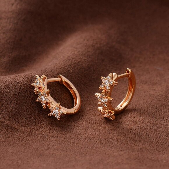 Cubic Zirconia Huggie Earrings 14k Gold Plated Tiny Earrings Small Huggie Hoop E - Picture 6 of 9